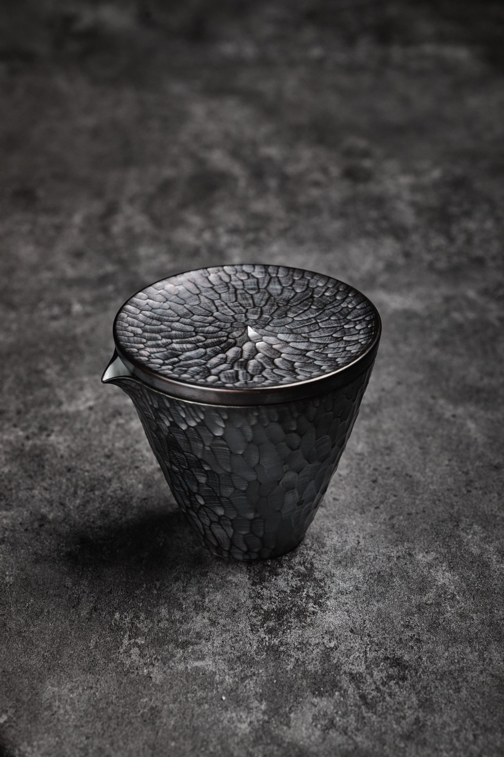 Porcelain Tea Holder / Pitcher with Hammered Pattern & Silver Coating