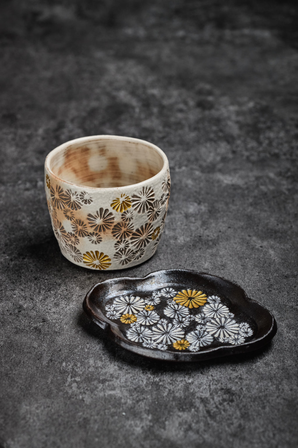 Watajima Yasuhiro | Coffee Cup & Saucer Plate with Flower Pattern