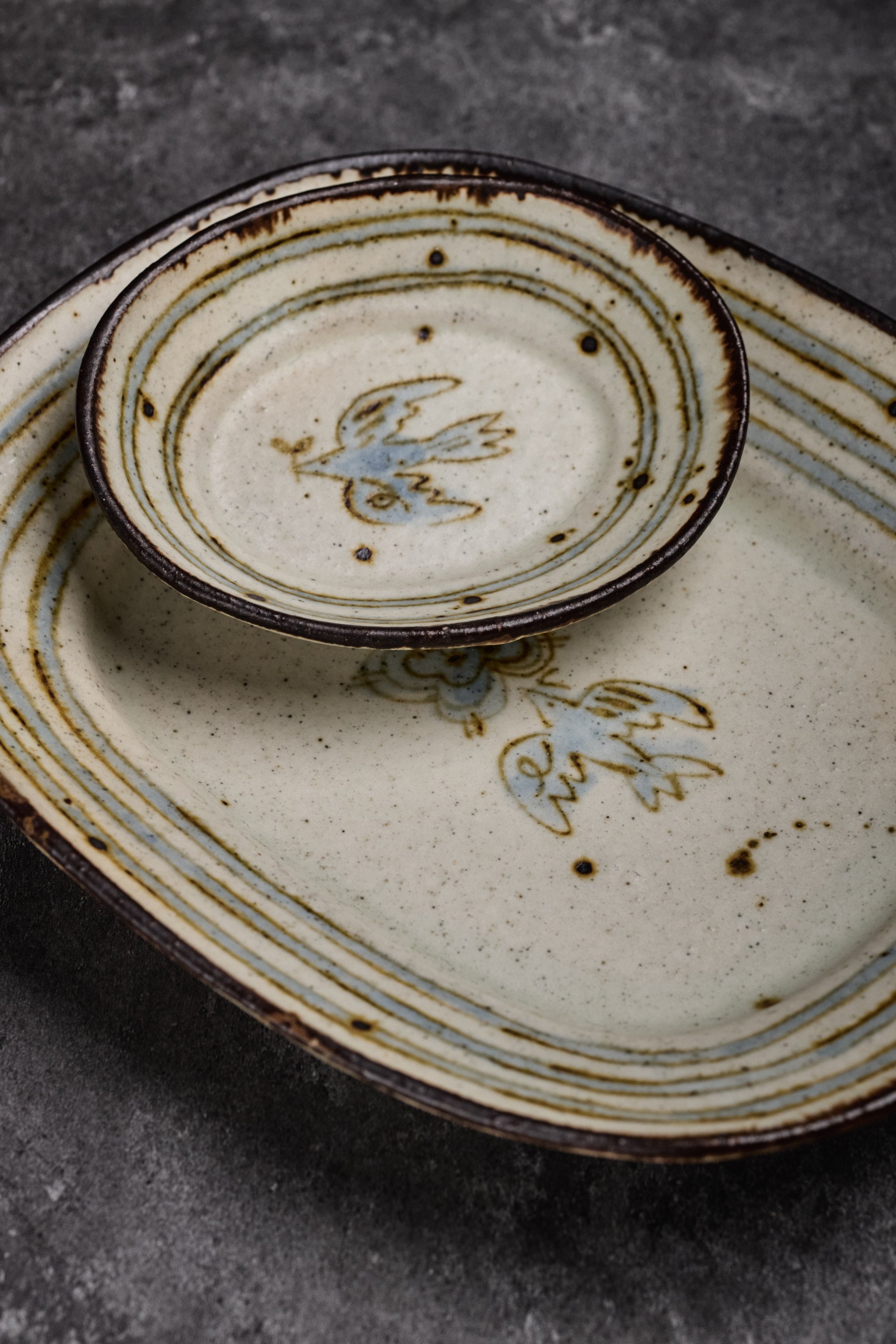 Takahiro Manome | Large Plate with Pigeon Hand Drawing