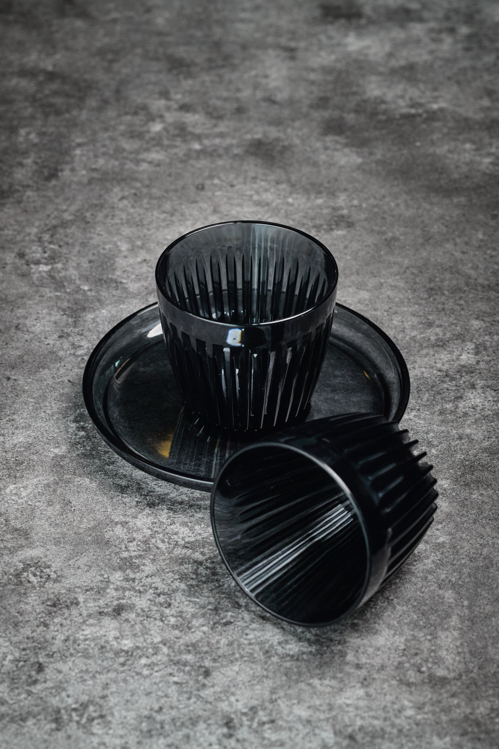 Huskee 3oz Cups with Saucer Plate - Transparent Black