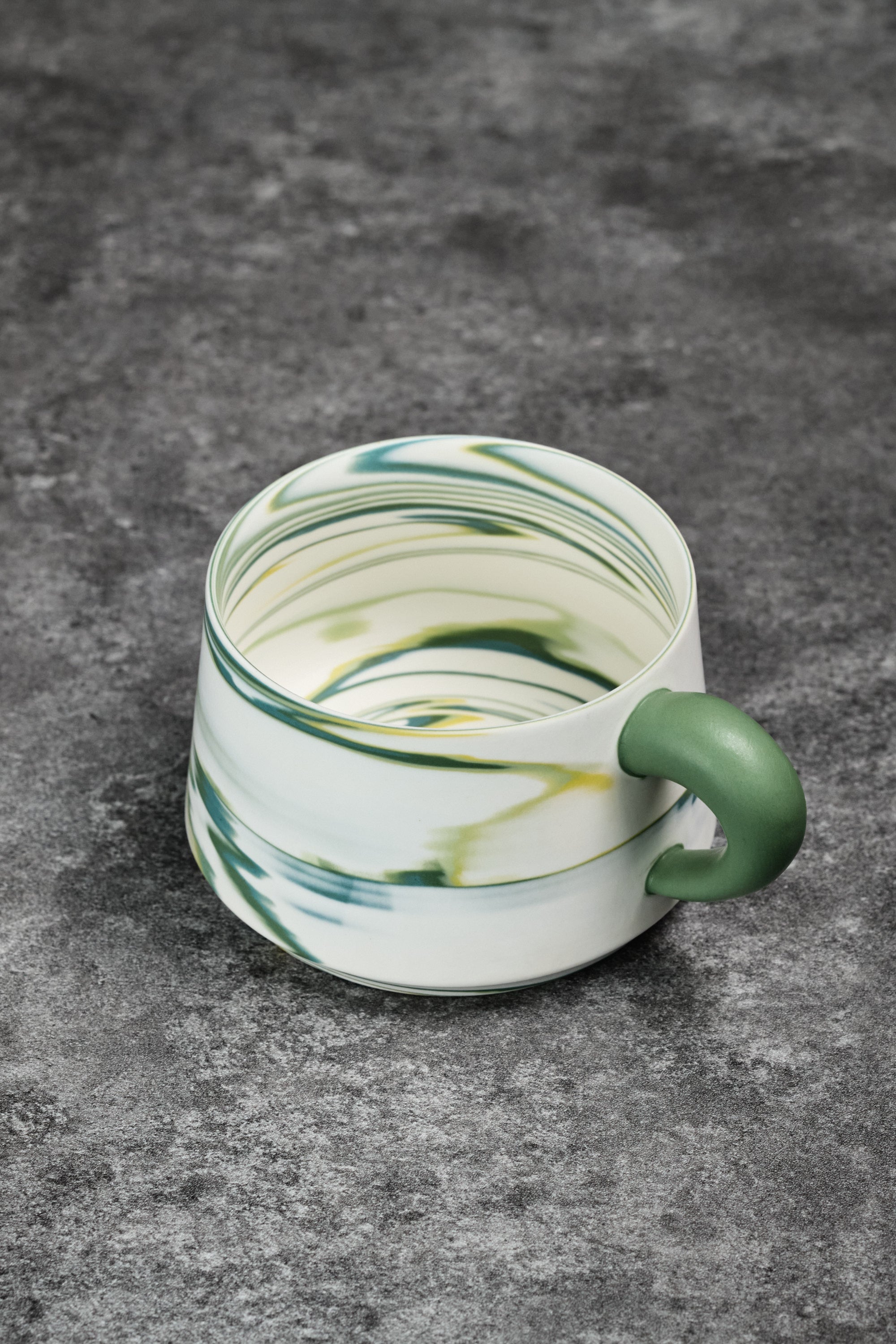Marbled Clay Mug with Green Handle