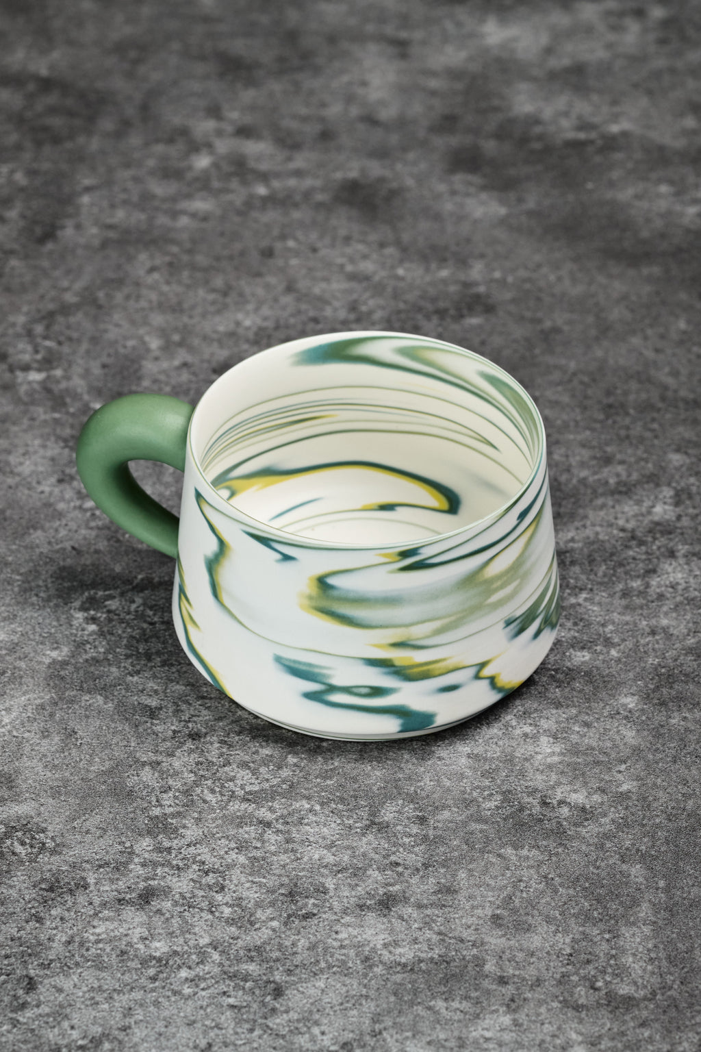 Marbled Clay Mug with Green Handle