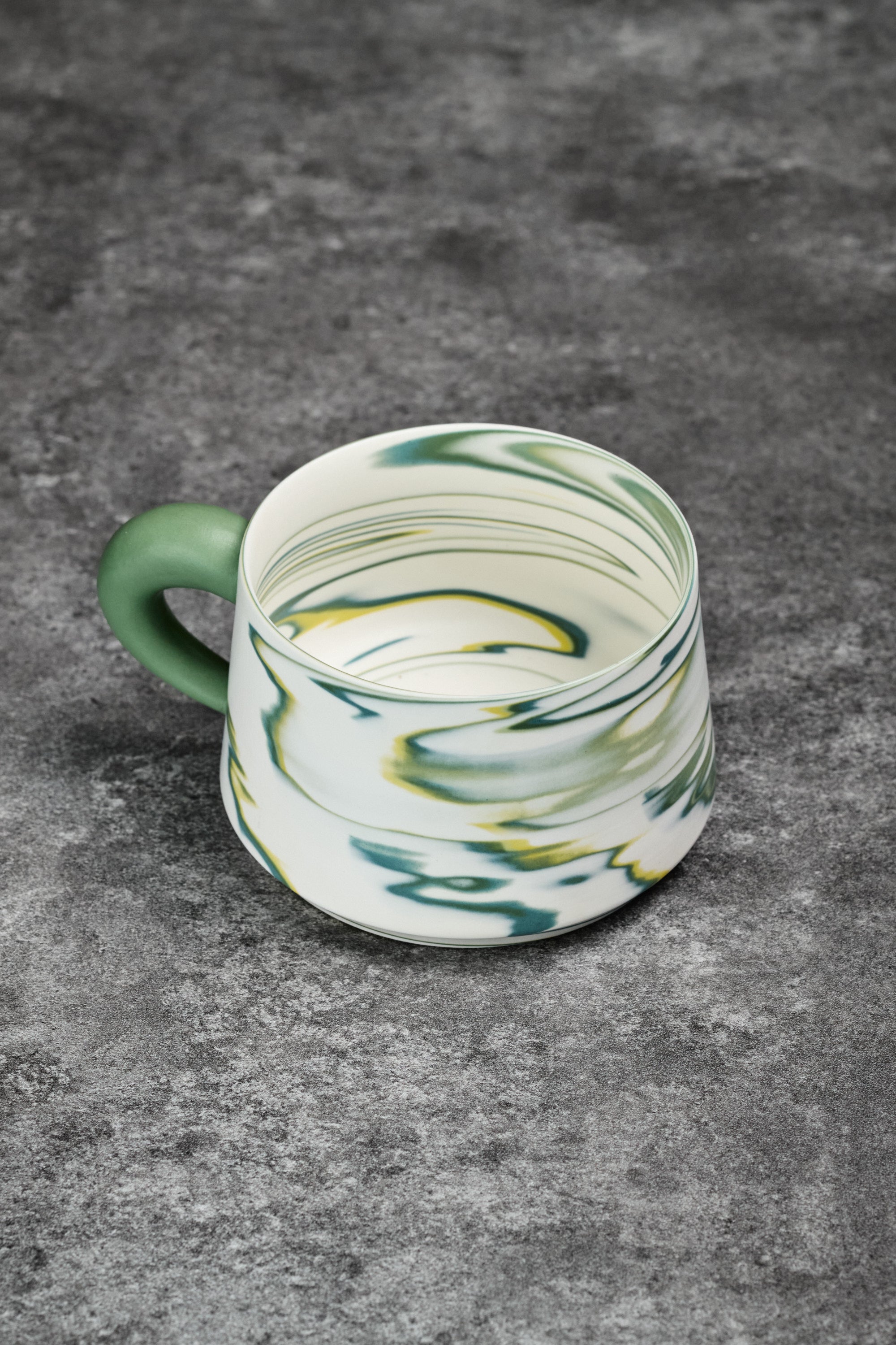 Marbled Clay Mug with Green Handle