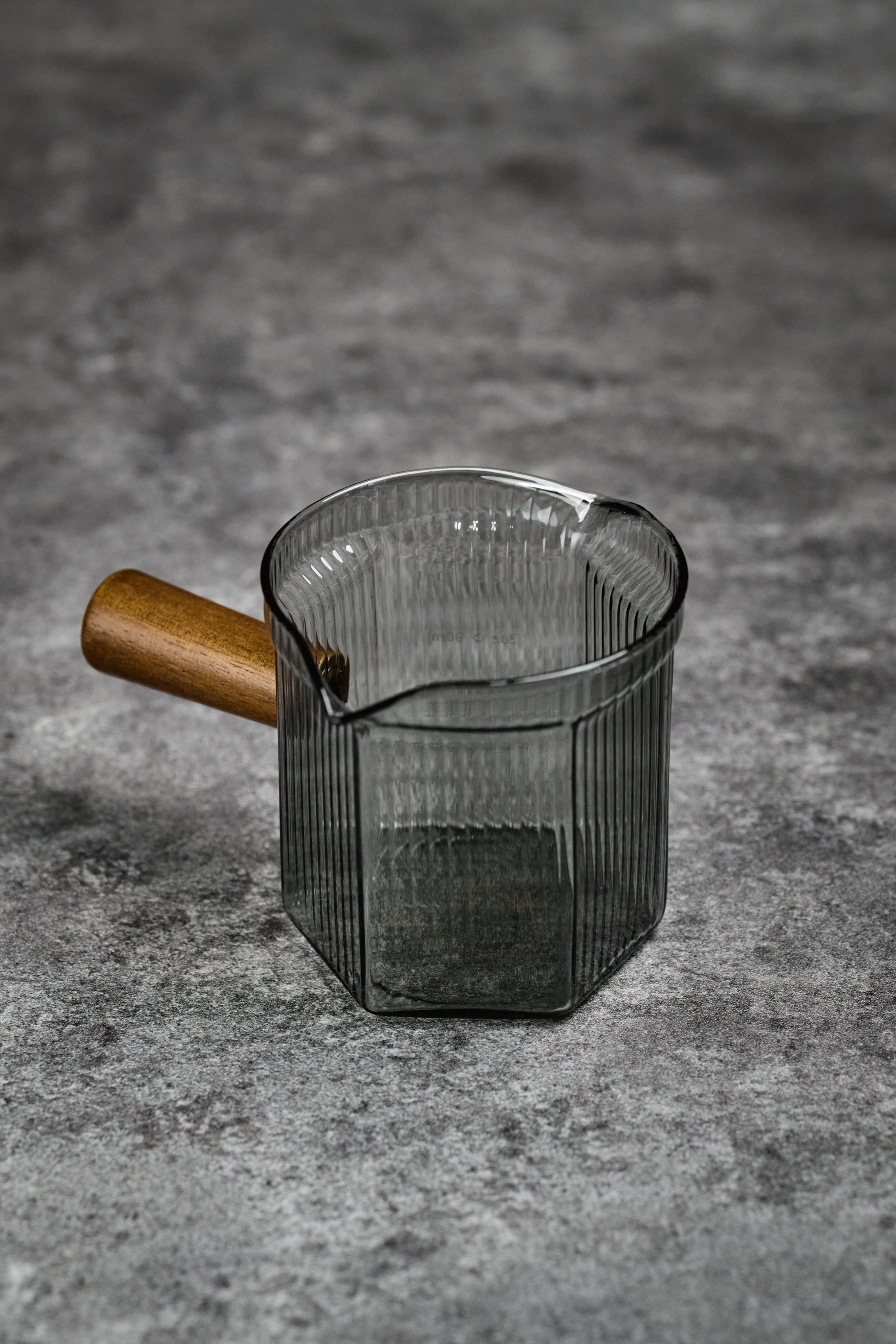 Dark Grey Color Espresso Measuring Cup with Wooden Handle