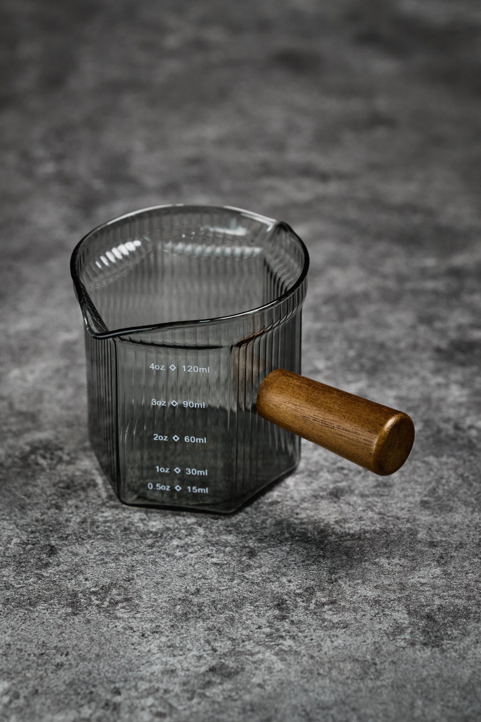 Dark Grey Color Espresso Measuring Cup with Wooden Handle