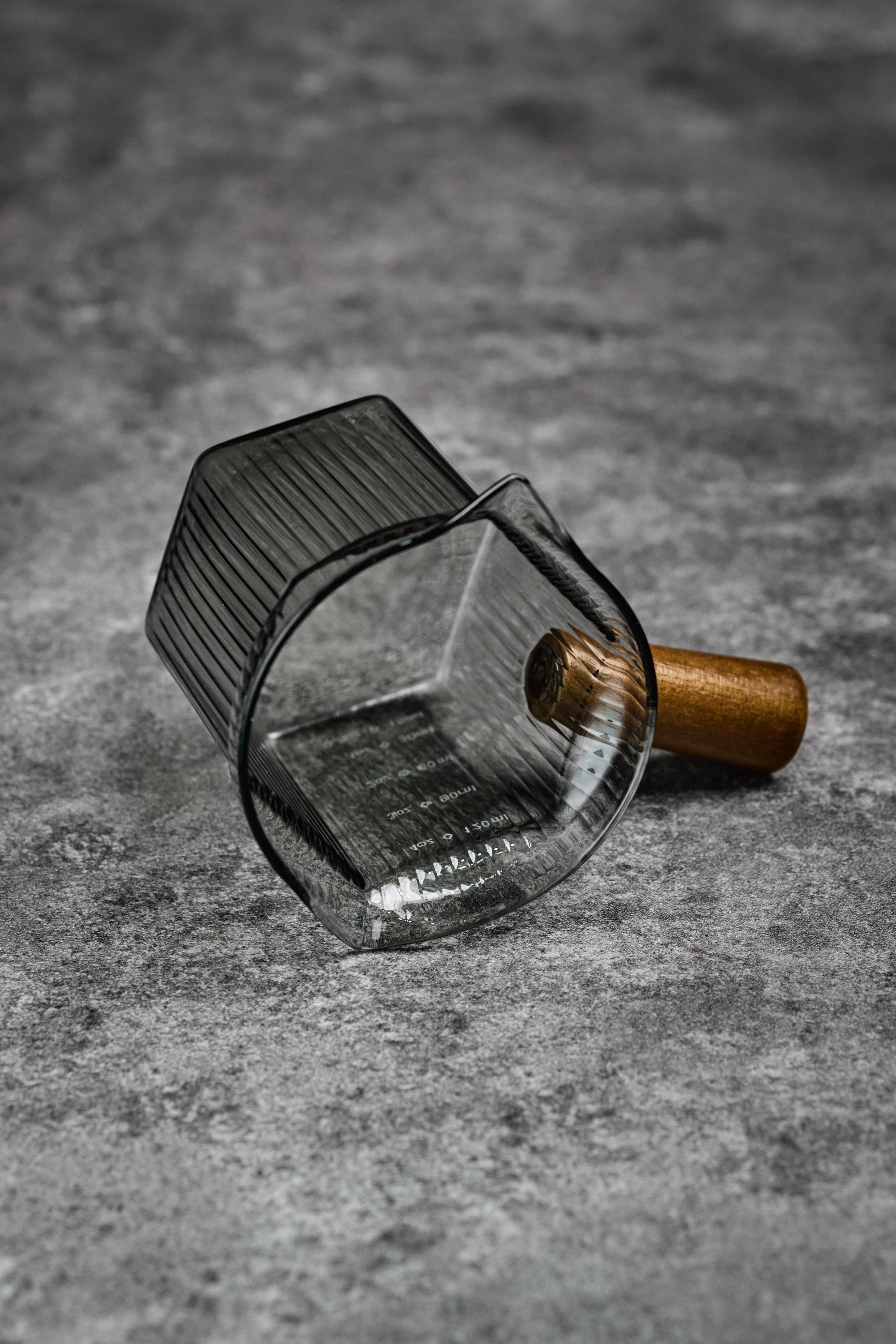 Dark Grey Color Espresso Measuring Cup with Wooden Handle