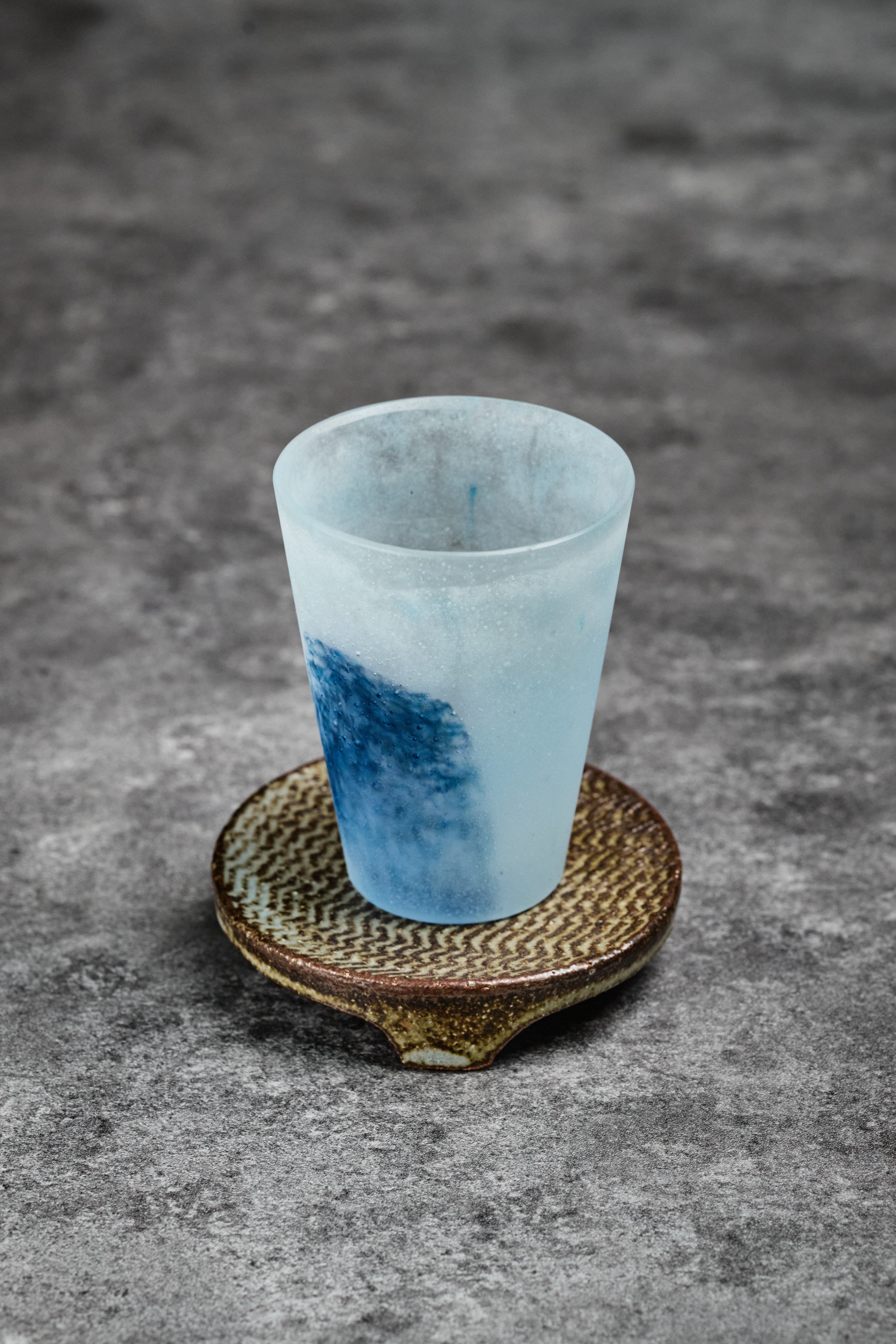 Yohei Goto | Cast Glass Sake Cup - Semi Transparent & Blue